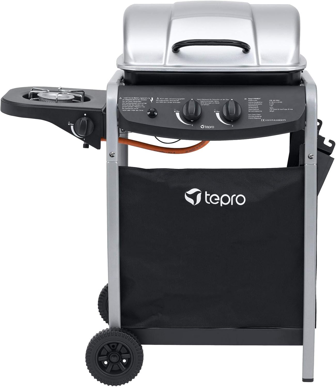 tepro Gasgrill Fremont – 1 Doppelbrenner + Seitenbrenner, 7 kW Gesamtleistung, Rost-in-Rost-System, Grillrost 45x34 cm, Piezo-Zündung, klappbare Ablage, inkl. Regler & Schlauch – 112x52x96,5 cm