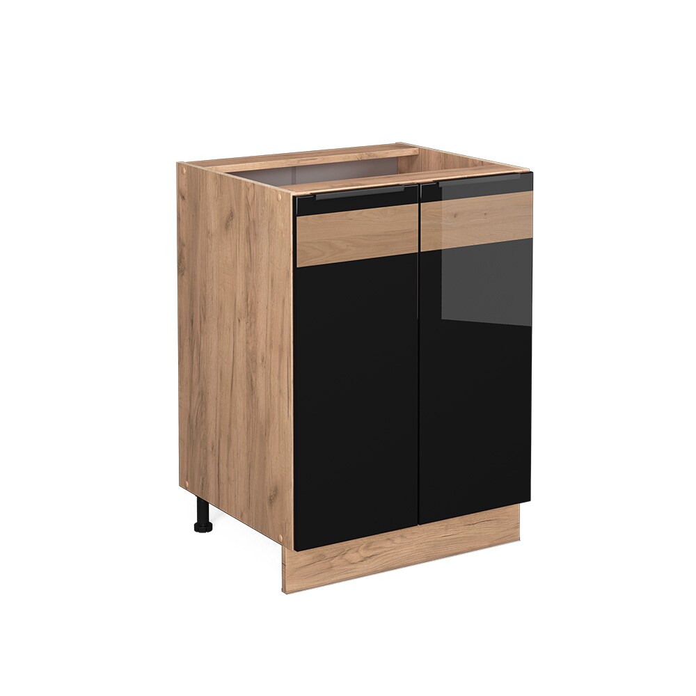 Vicco Unterschrank Küchenschrank Küchenmöbel Fame-Line Eiche Schwarz 60 cm modern Hochglanz