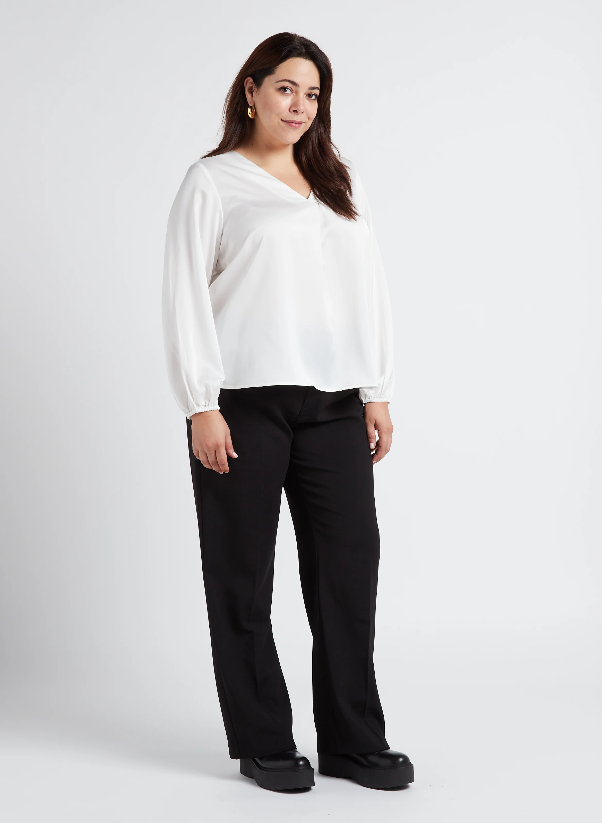 ELLETTE - Blouse col V satinée | Blanc