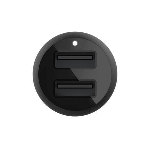 Dual USB-A Car Charger 24W w/Micro-USB Cable, Black