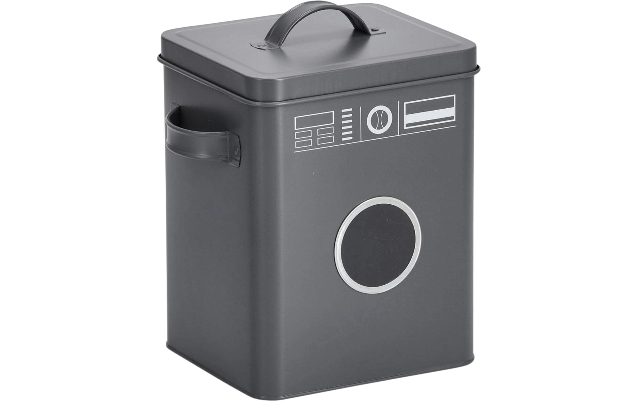 Waschmittelbox 18 x 15.5 x 23 cm, Metall, AnthrazitWaschpulver-Box mit rundem Sichtfenster