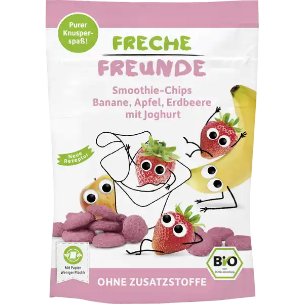 Bio Smoothie-Chips Banane, Apfel, Erdbeere mit Joghurt