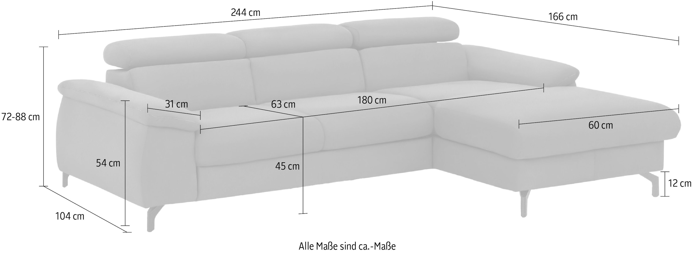 COTTA Ecksofa »Kitty L-Form, B: 242 cm« mit Kopfteilverstellung, optional Bettfunktion & Bettkasten