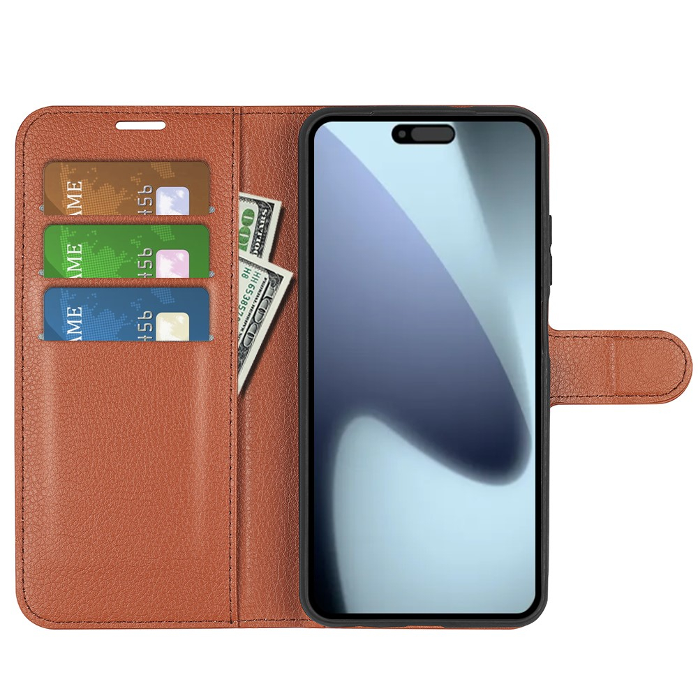 iPhone 17 Leder Tasche Flip Cover Litchi Look - Braun