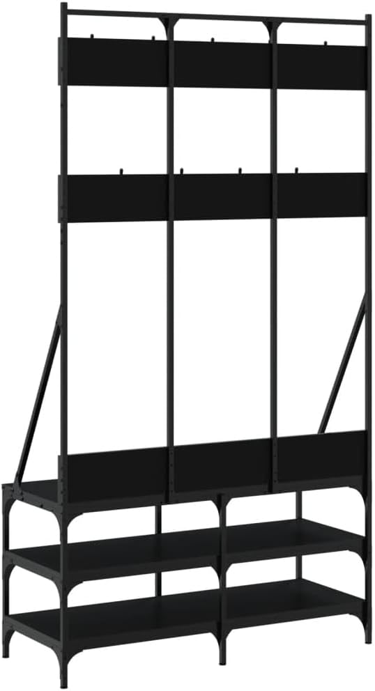 vidaXL Kleiderständer, Garderobe mit Schuhablage, Freistehend Garderobenständer Standgarderobe, Flurgarderobe Kleideraufbewahrung, Schwarz
