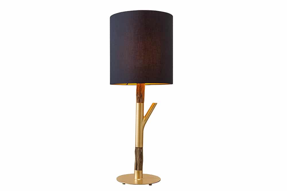 Tischlampe JEWELRY 75cm schwarz gold natur Eisenholz Massivholz
