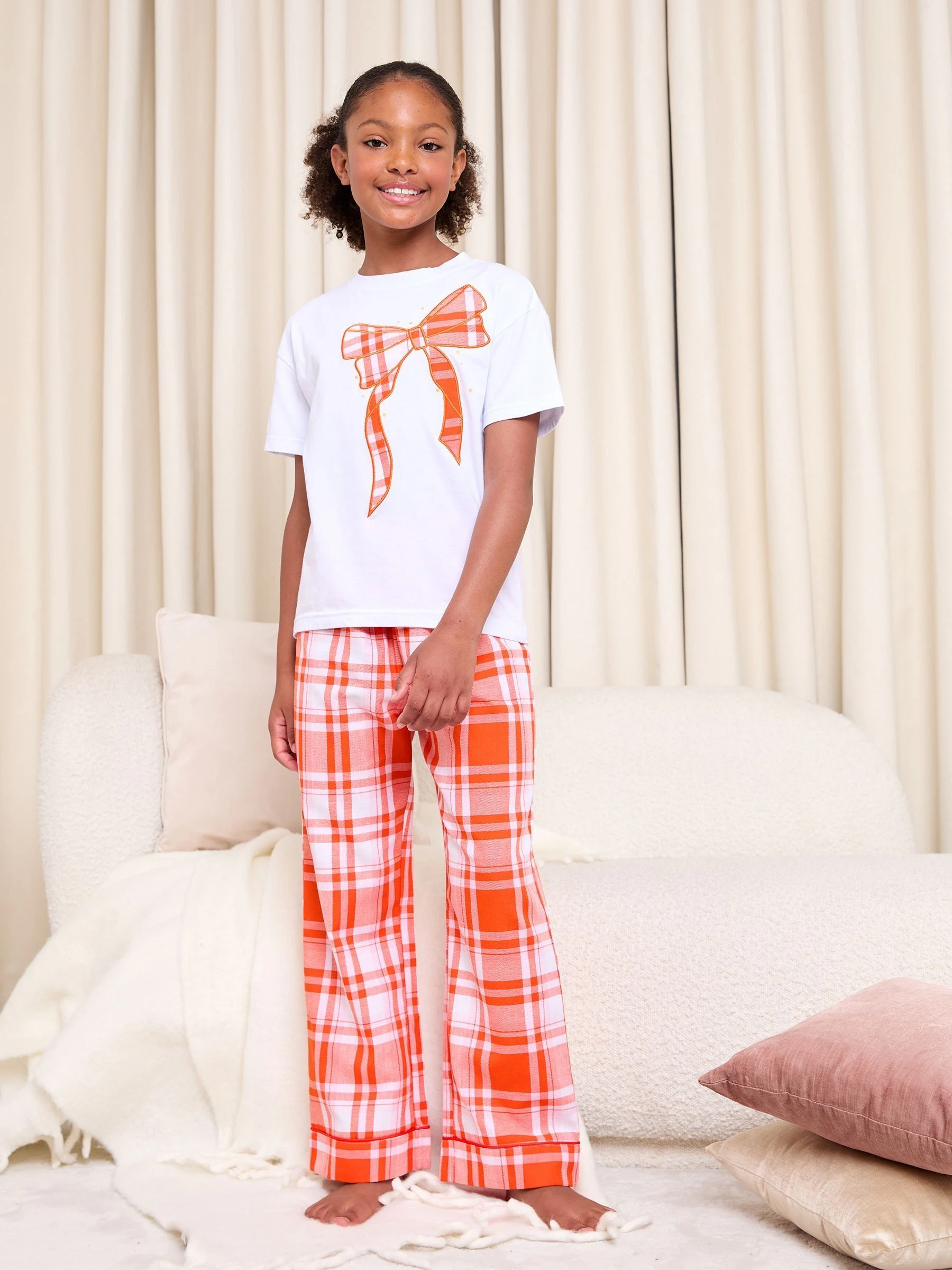 Lipsy Christmas Bow Check Pyjamas Set (5-16yrs)