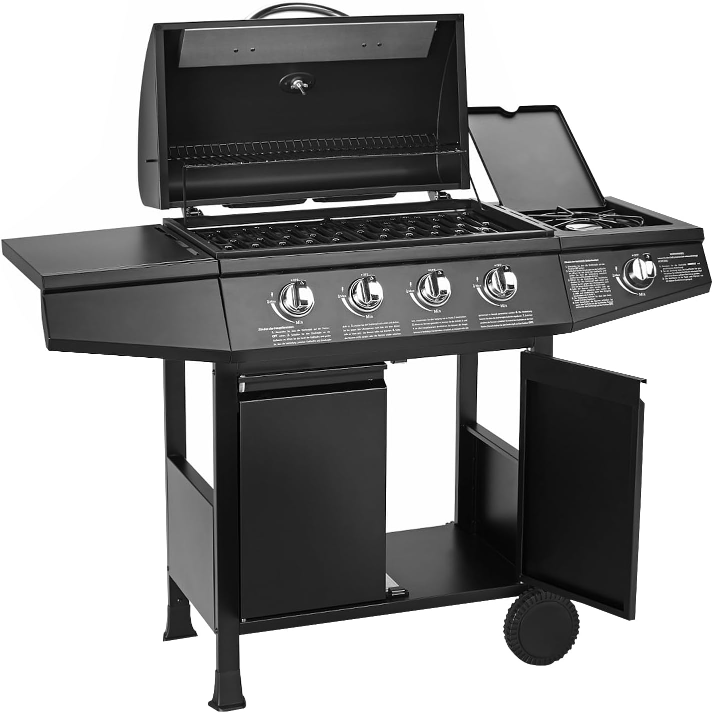 TAINO BASIC 4+1 BBQ Gasgrill Grillwagen Edelstahl-Brenner + Seitenkocher Grill TÜV (BASIC 4+1 Gasgrill)