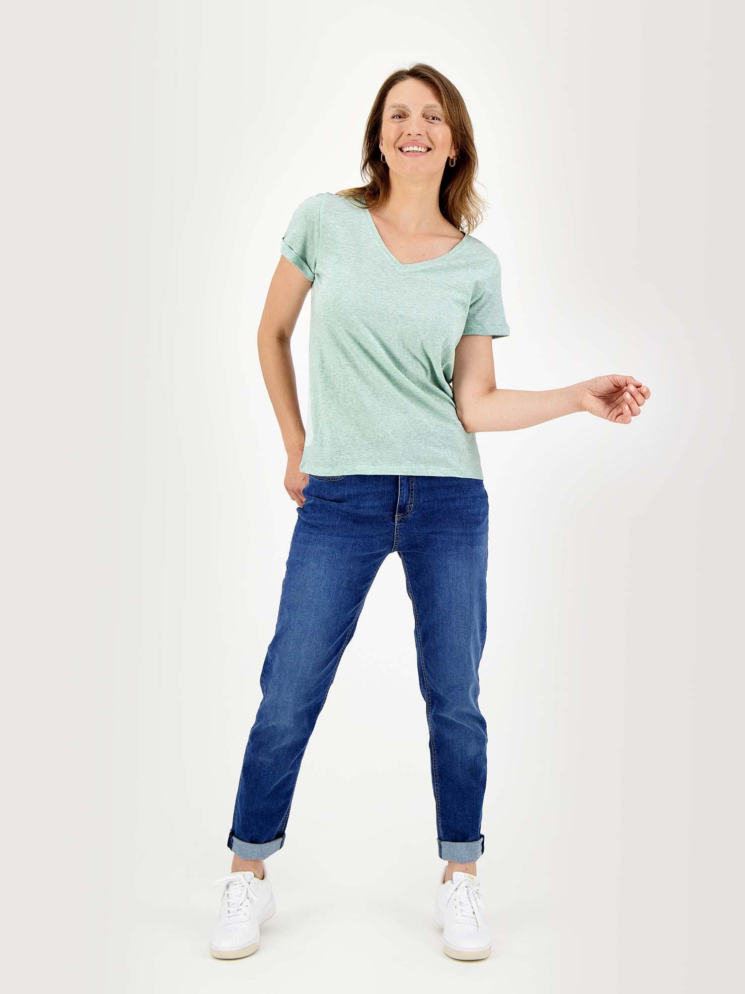 Tee-Shirt Femme Col V Jersey Coton Vert Clair