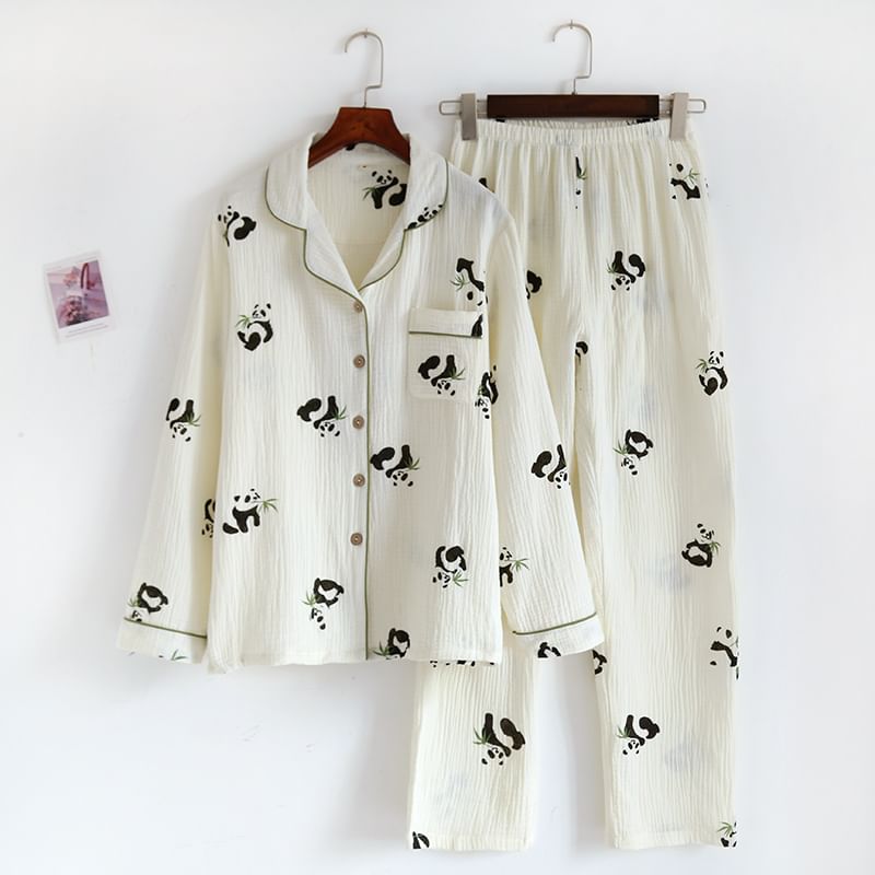 Dogini - Pyjamaset: overhemd met pandaprint en broek