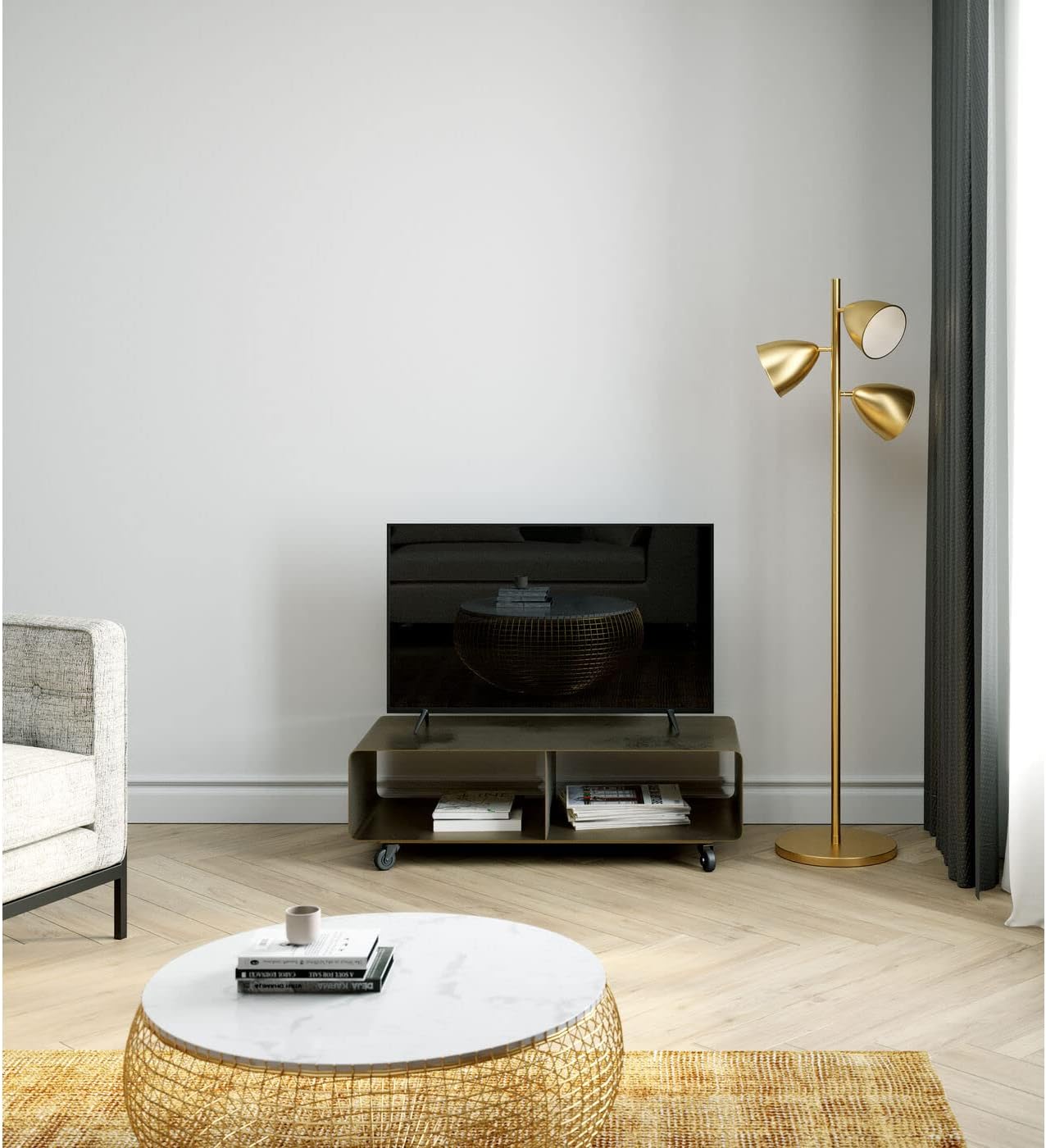 Kare Design TV Board Lounge M Mobil, Bronze, Ablage, Lowboard, Sideboard, Rollbar, Minimalistisch, Pflegeleicht, 30x90x42 cm (H/B/T)