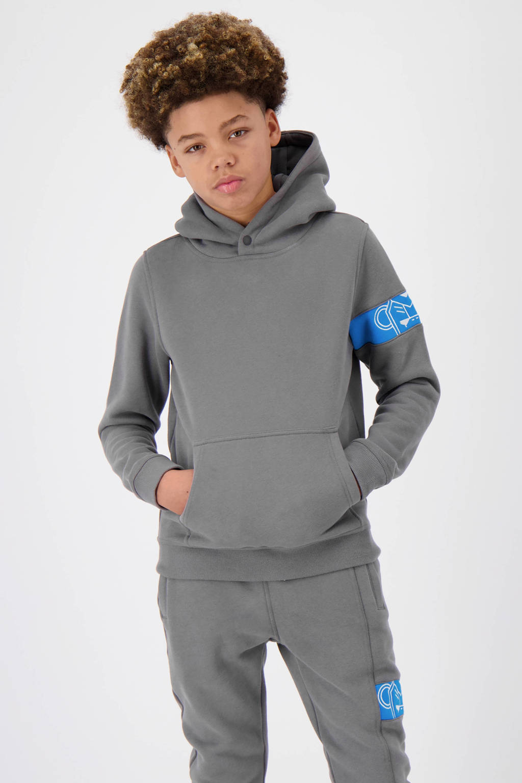 BLACK BANANAS hoodie JR. COMMANDER met contrastbies en borduursels grijs/blauw