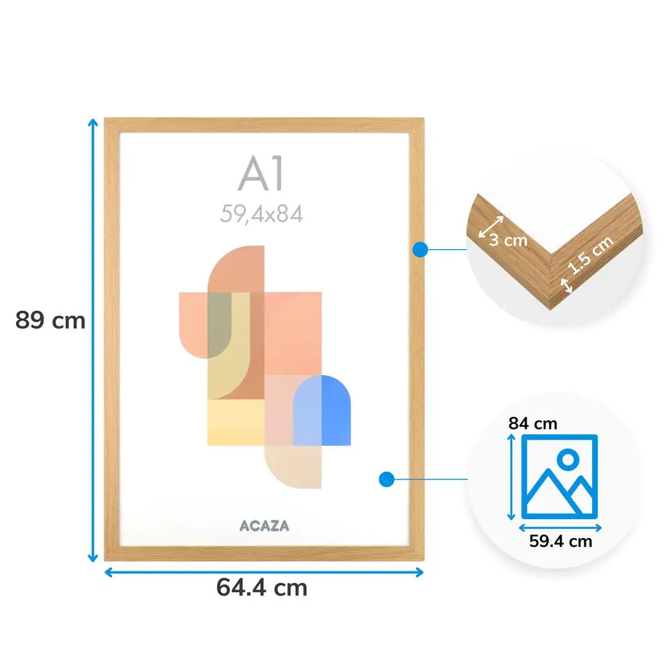 ACAZA Fotokader A1 - 59,4 x 84 cm - Fotolijst - MDF Hout - Madison - Warme Eik
