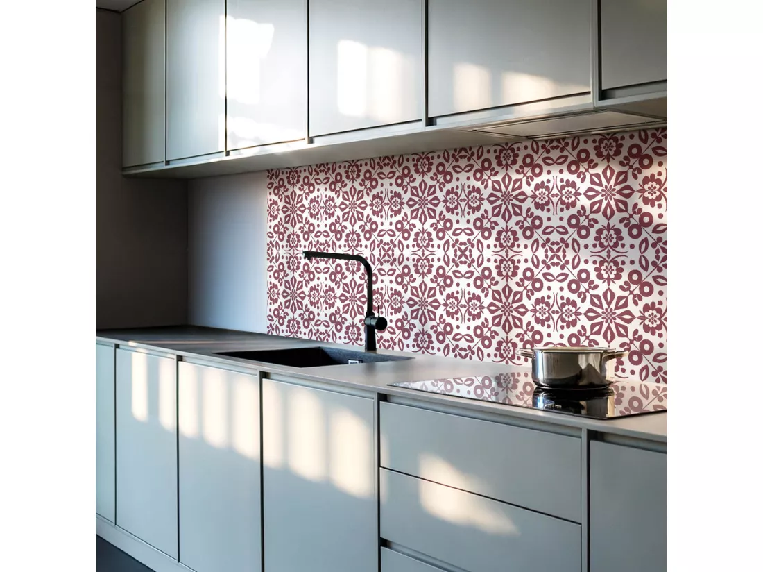 Carreaux autocollants PVC, Carrelage PVC adhésif - 9x30x30 - Motif floral avec des feuilles