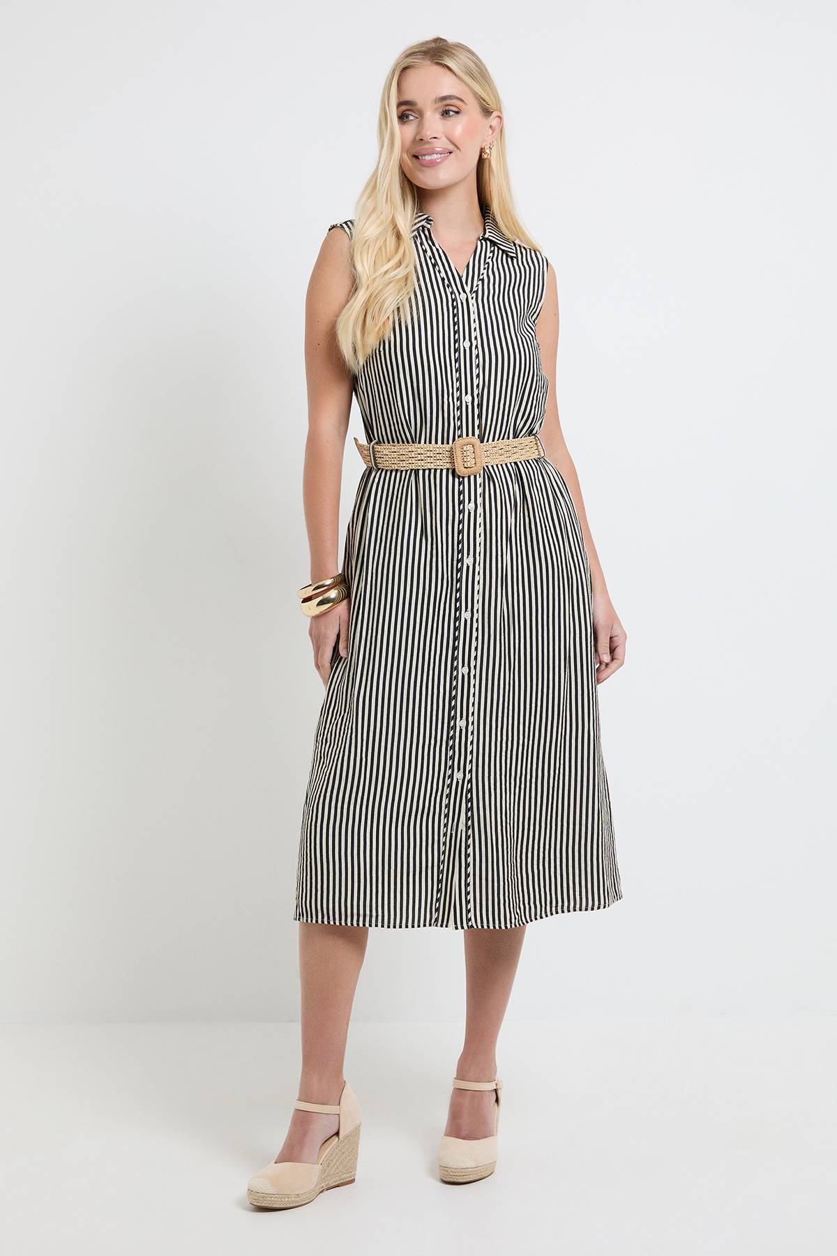 Wallis Robe Chemise Cintrée À Rayures D'été Petite
