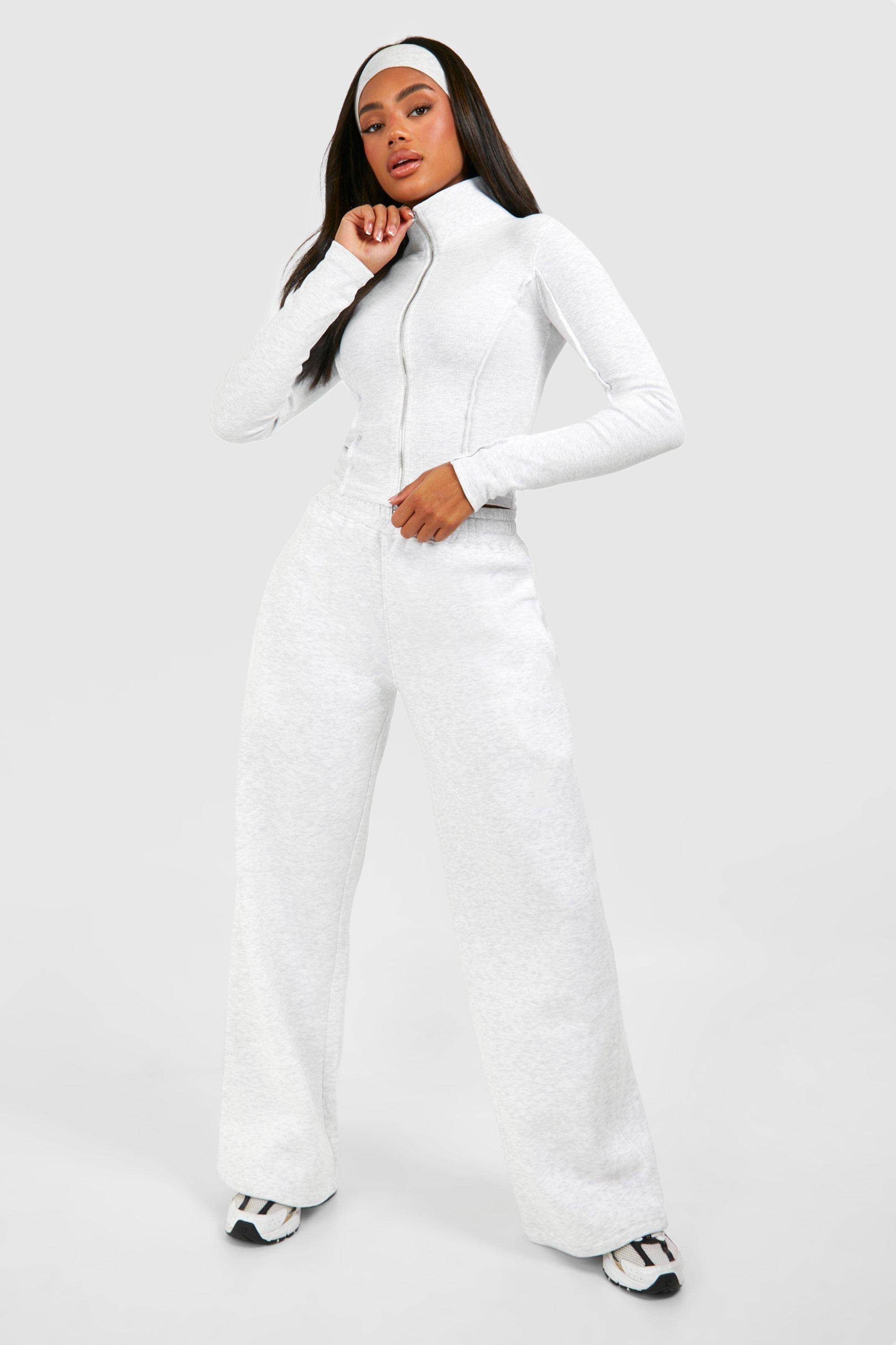 boohoo Ensemble top à double zip avec détails en côtes et joggers à jambe droite