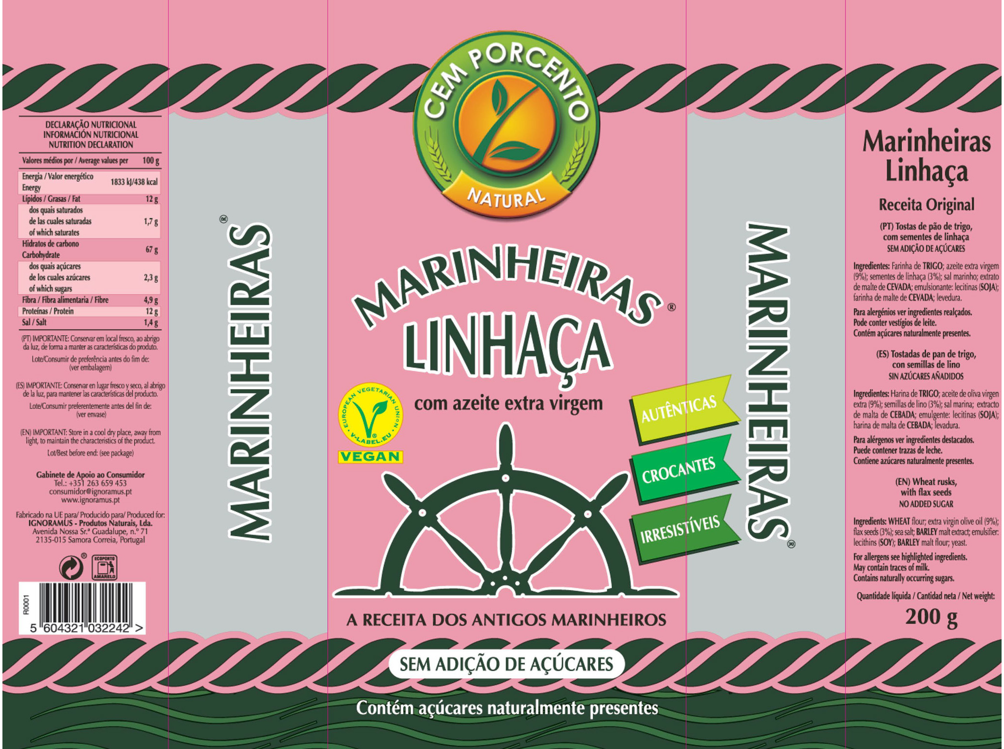 BOLACHAS CEM PORCENTO MARINHEIRAS LINHAÇA 200G