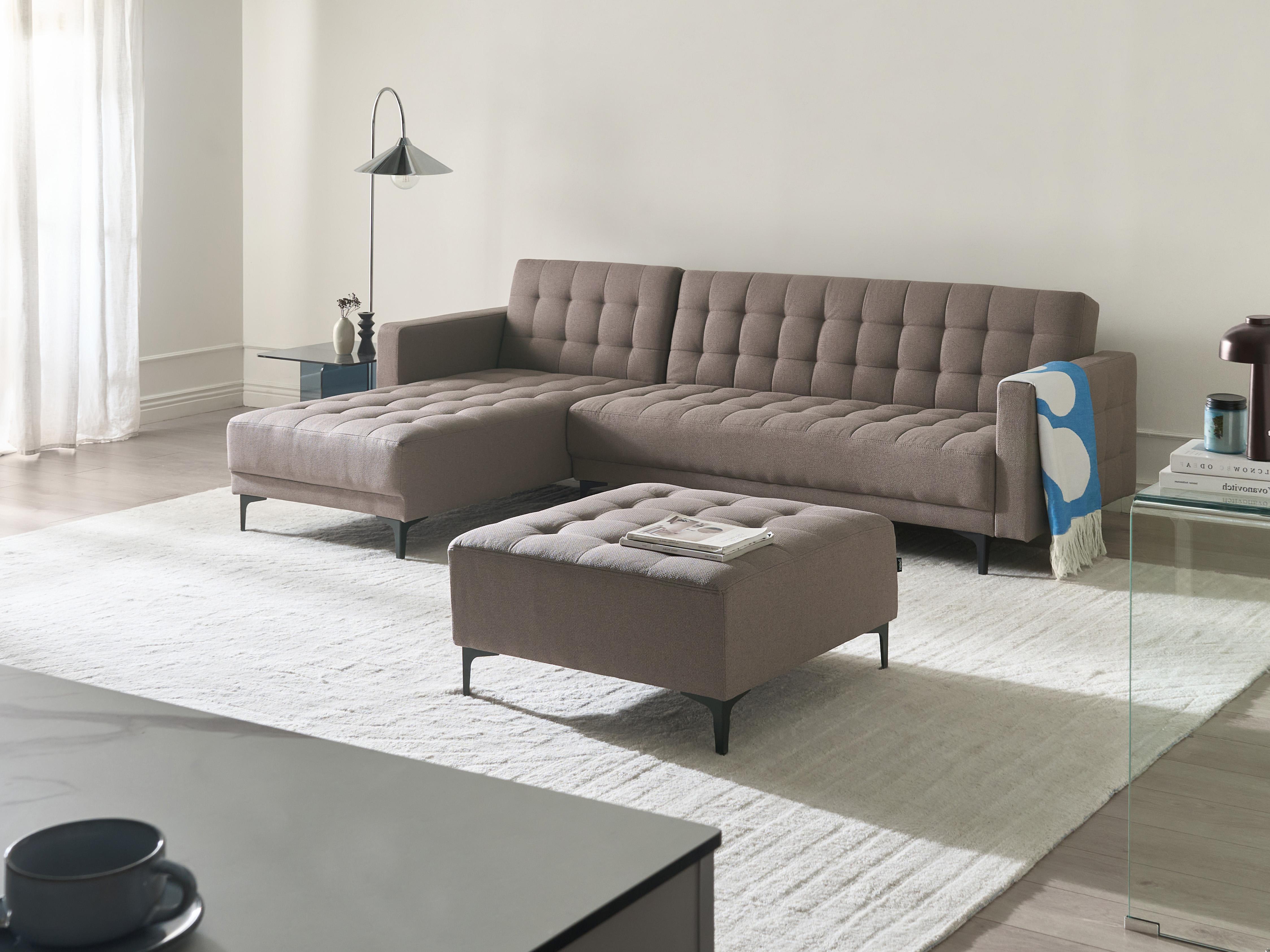 Modulaire hoekslaapbank 4-zits ABERDEEN Stof Taupe met ottomaan rechtszijdig