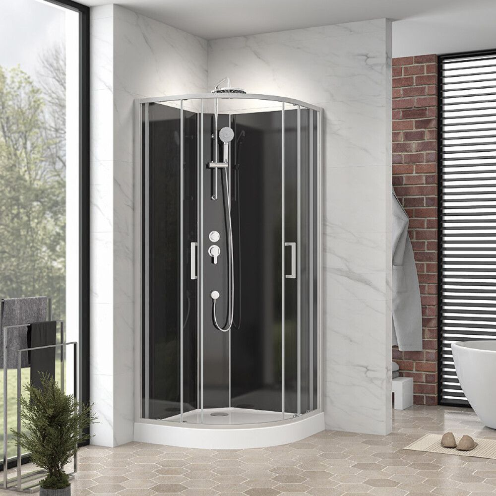 DUSJKABINETT CAMARGUE CIO RUND 90X90X220CM HVIT/SVART
