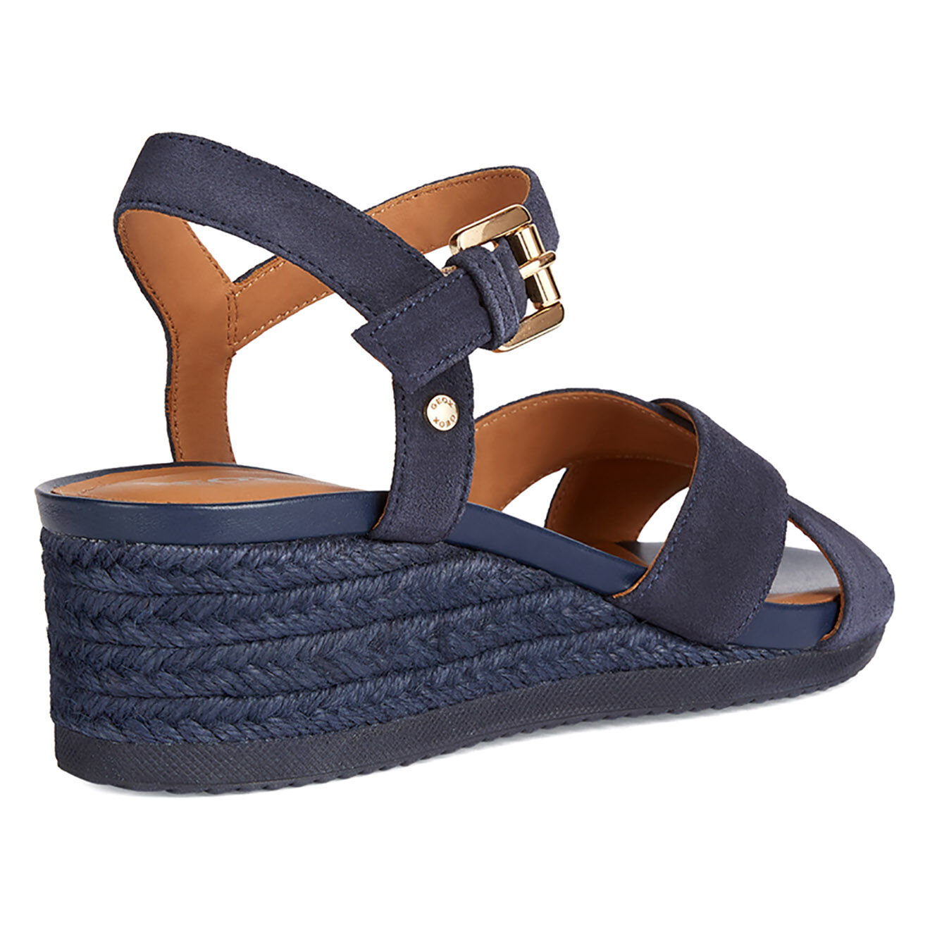 Geox Sandales en Velours de Cuir compensées Ischia bleu marine - Talon 6 cm