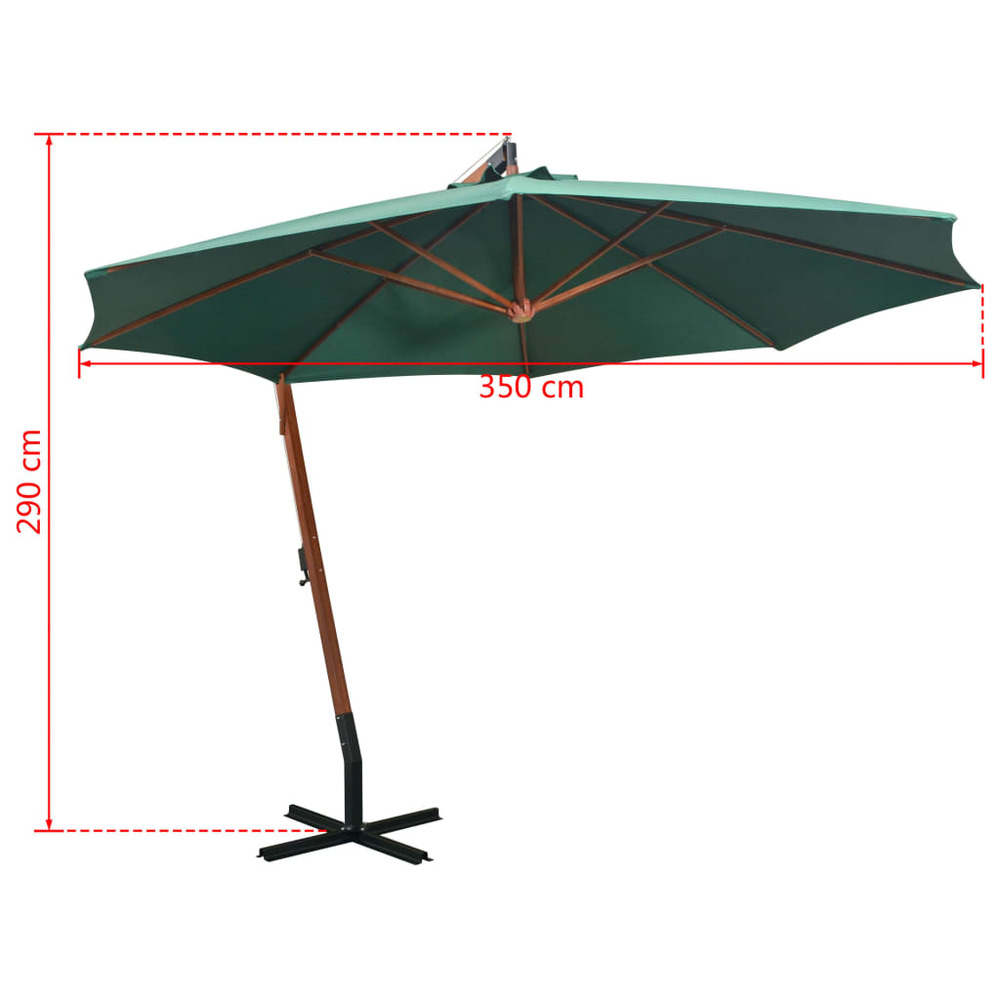 Parasol d'extérieur 350 cm poteau en bois vert