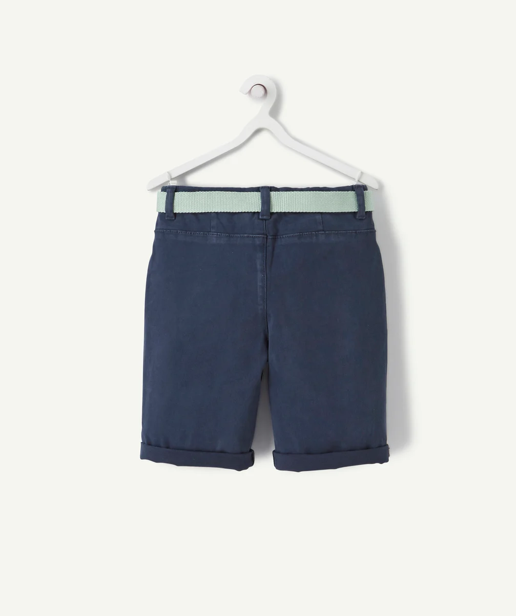 BERMUDA GARÇON BLEU MARINE AVEC CEINTURE VERT MENTHE