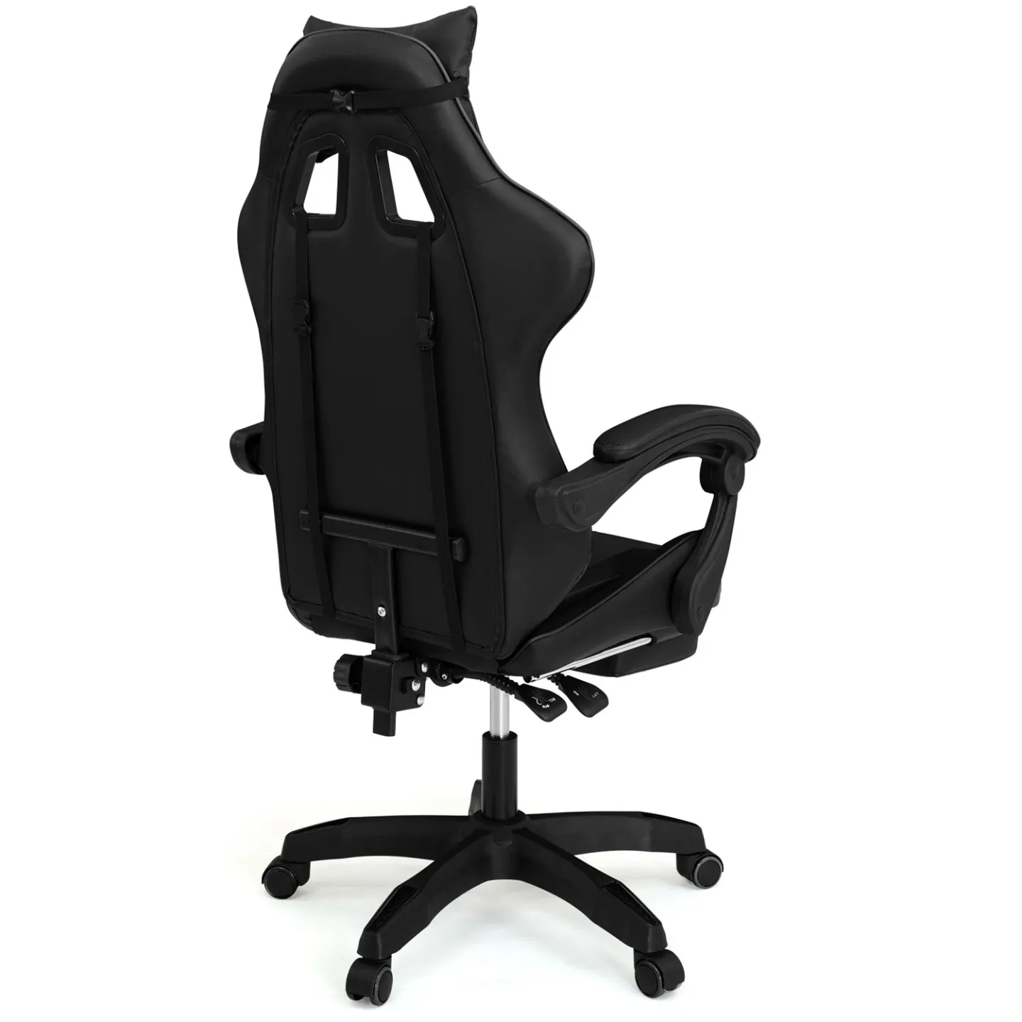 Fauteuil de gaming ALEX réglable avec repose-pied, coussin de tête et coussin lombaire noir