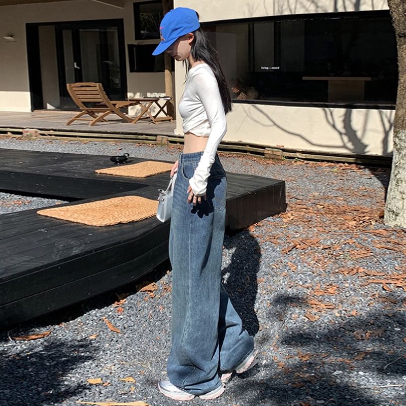 Denimot - High Waist Washed Wide Leg Jeans (diverse designs)