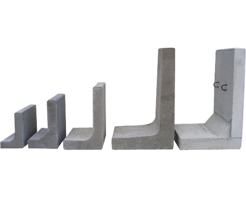 Hoeksteun van zichtbeton, inclusief bevestigingsogen, grijs, 100 cm x 10 cm x 120 cm, basisdiepte = 65 cm
