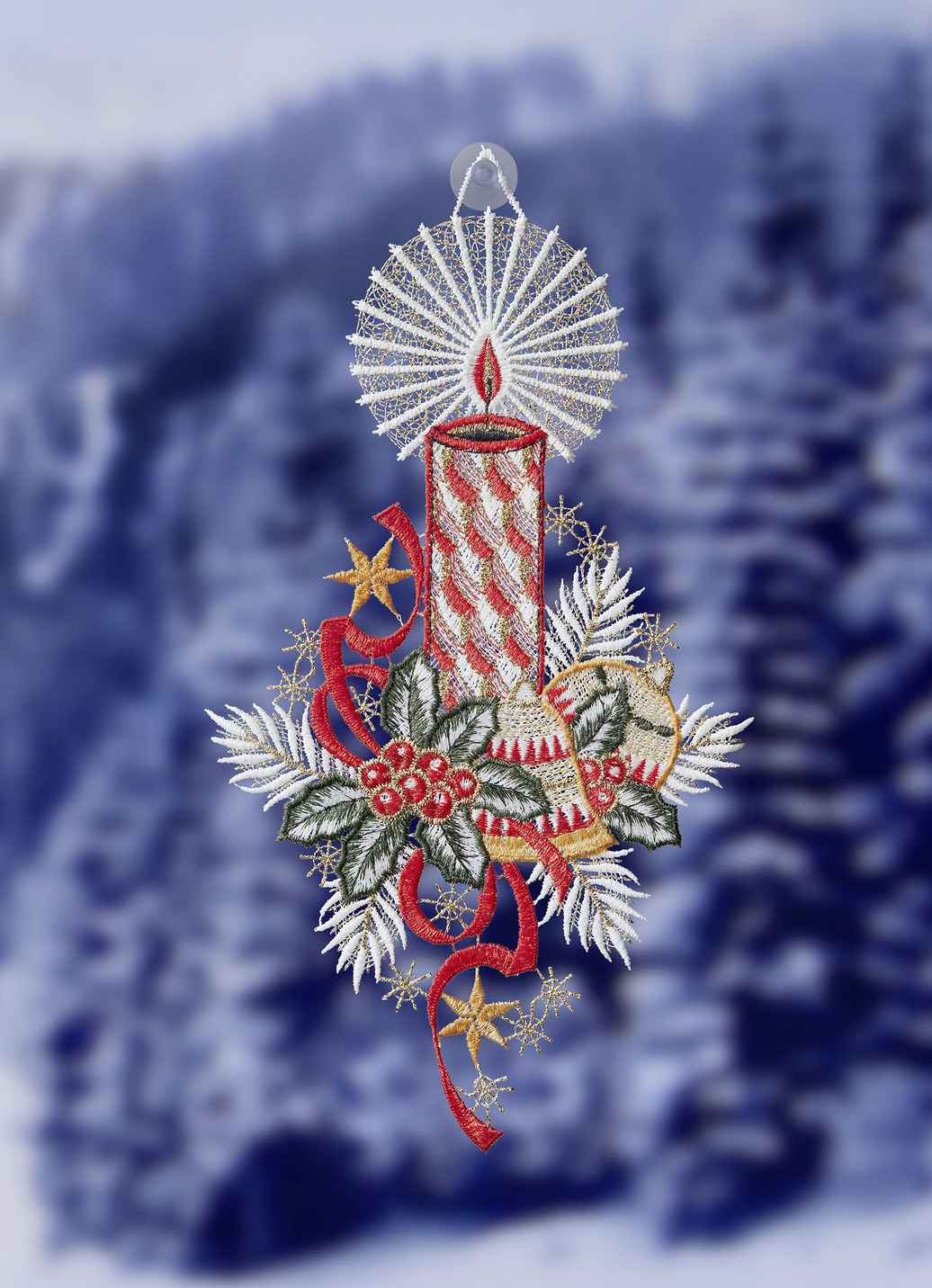 Fensterbild mit Weihnachtsgesteck-Motiv