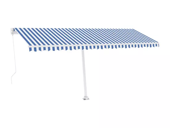 Auvent manuel rétractable avec LED 500x350 cm Bleu et blanc