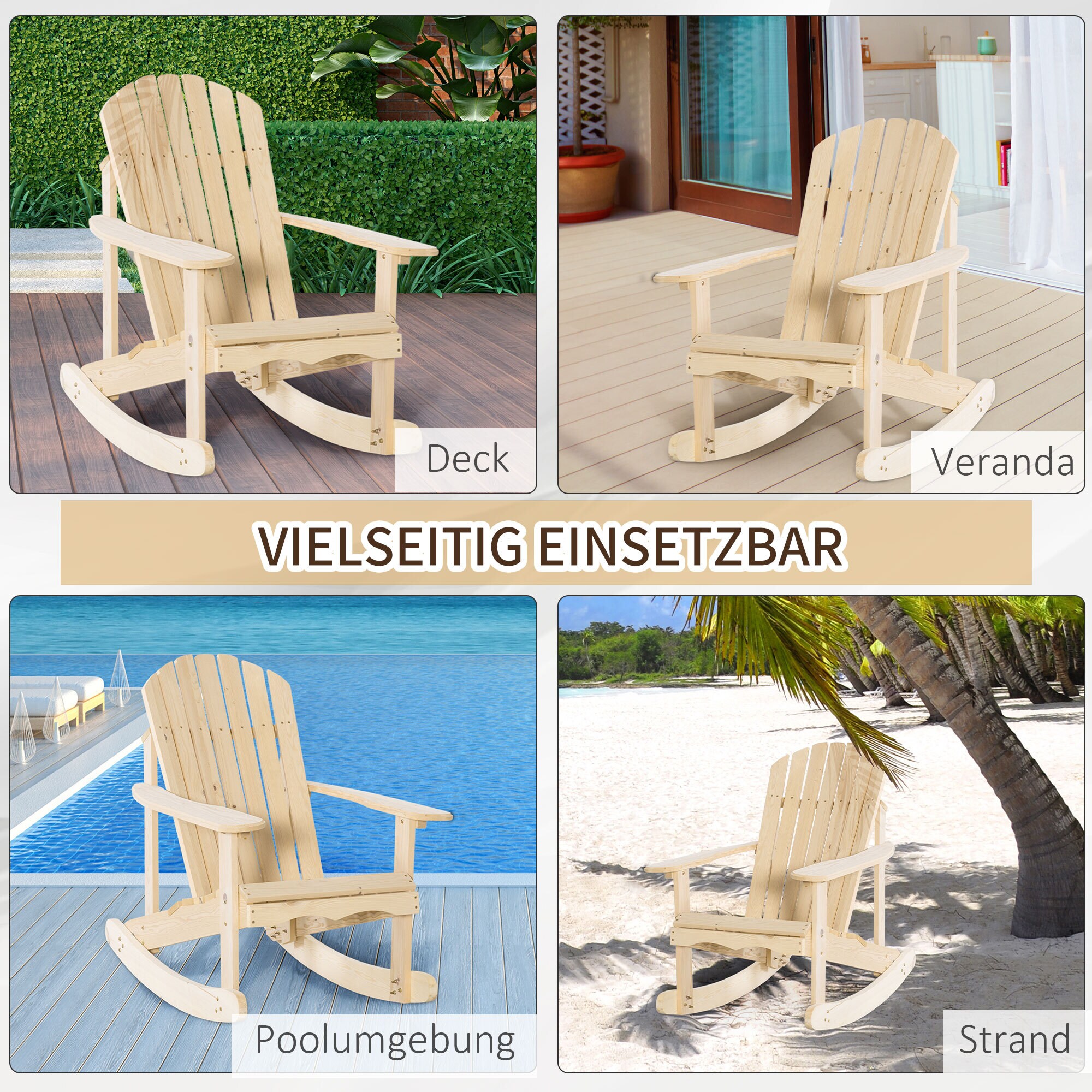 Outsunny Schaukelstuhl mit Schaukelfunktion natur 74L x 97B x 92H cm