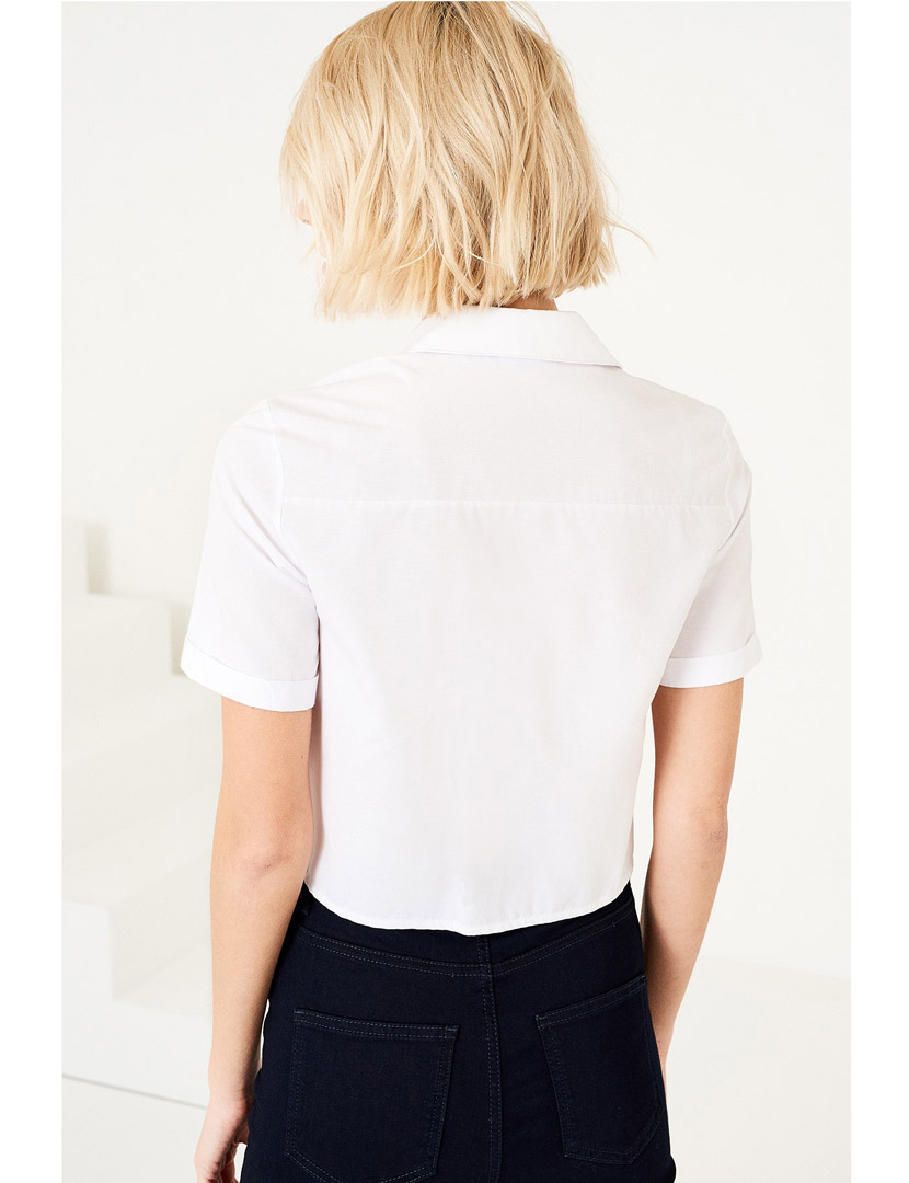 White Cropped Flowers Shirt