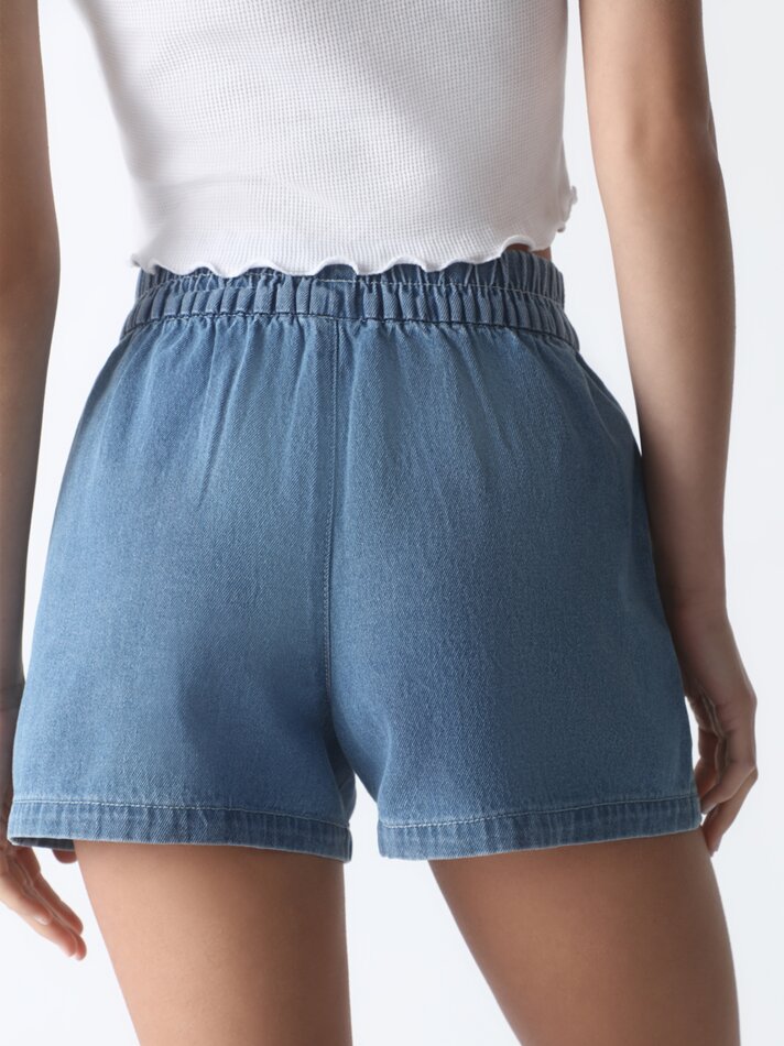 Calções de ganga com bolsos - Azul celeste