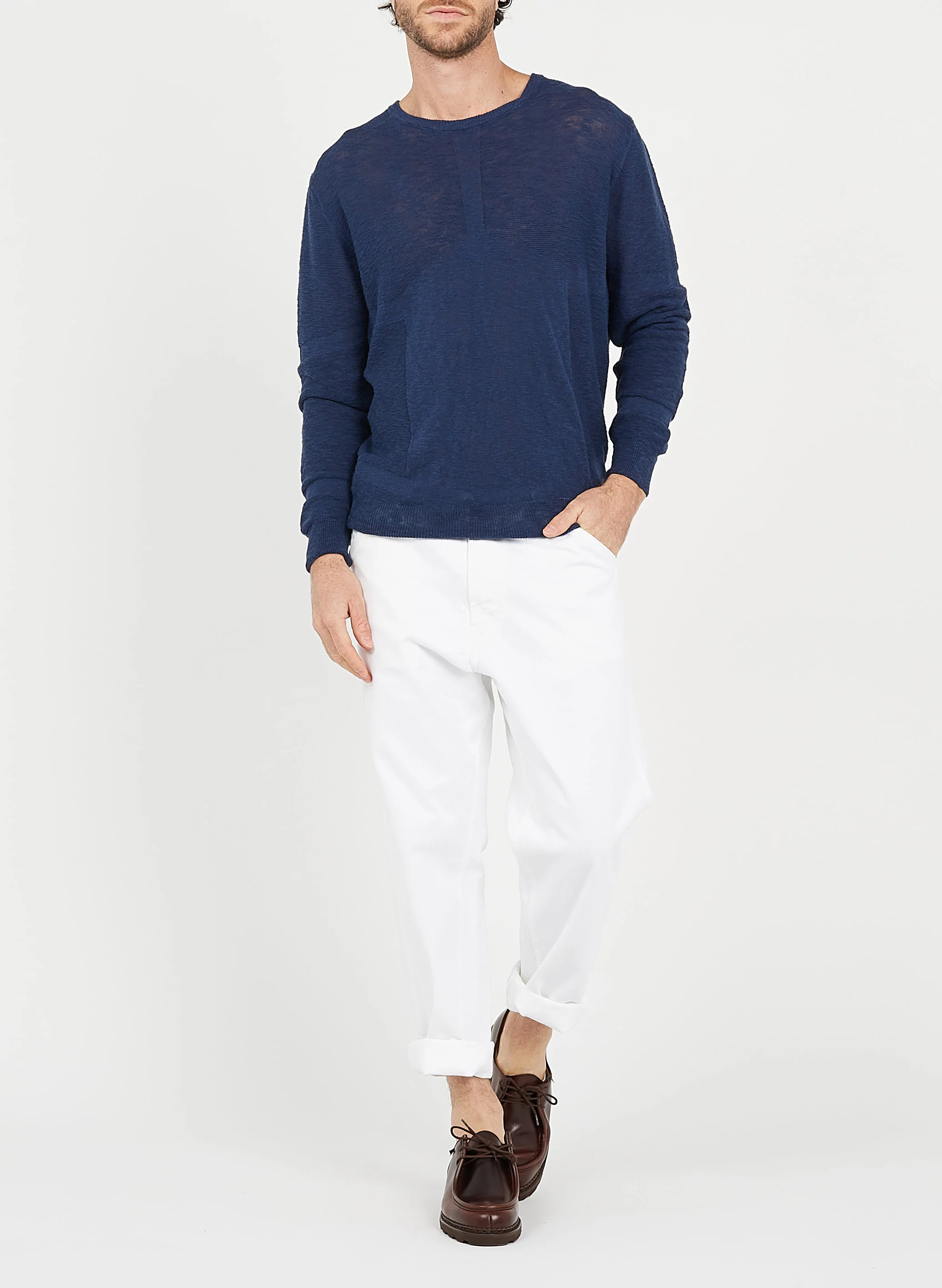 SQUAMI - Pull col rond regular-fit en coton | Bleu