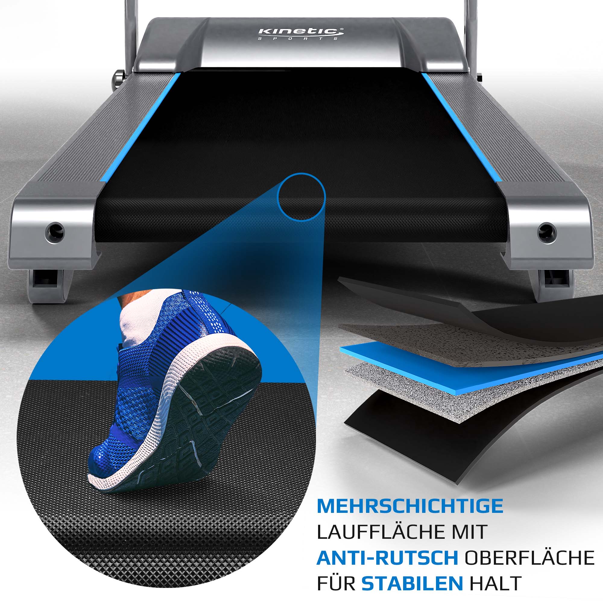 KINETIC SPORTS Laufband KST3100FX mit 1100 Watt leiser Elektromotor - Stufenlos bis 12 km/h, 12 Programme für Geh- und Lauftraining, Tablethalterung mit LCD-Display, max. Belastung 125 kg | Standard