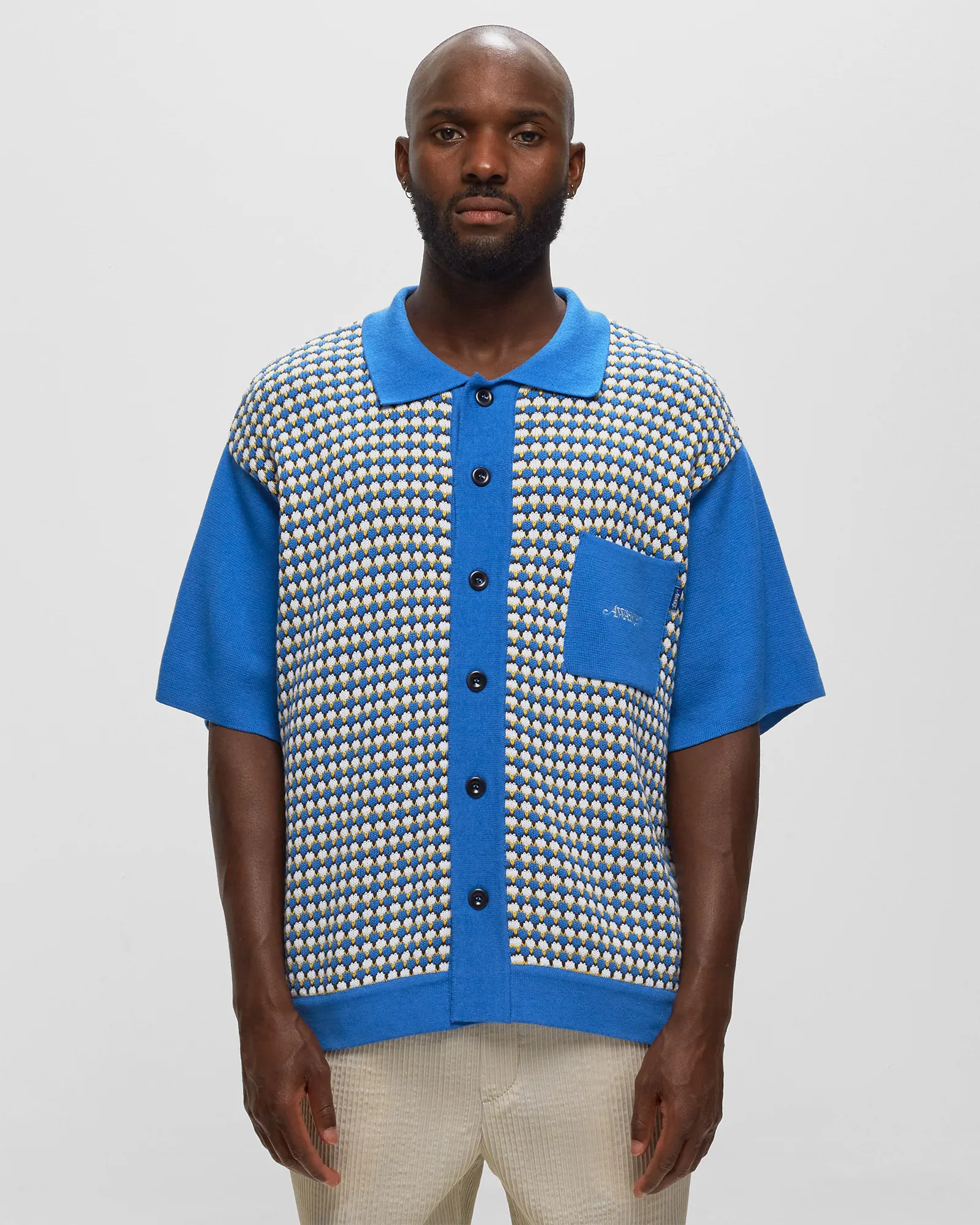 Awake KNIT CROCHET SHORT SLEEVE BUTTON DOWN