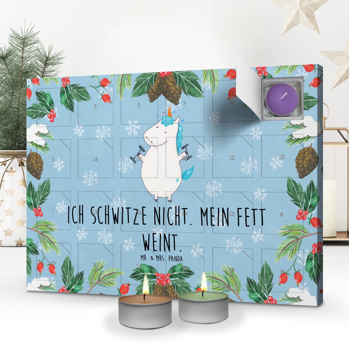 Mr. & Mrs. Panda Geurkaars Adventskalender Eenhoorn Fitness - Pastelblauw