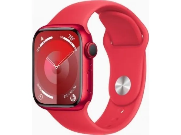 [OUTLET] - Apple Watch Series 9 (GPS) - (PRODUCT) RED - 41 mm - rød aluminium - smart ur med sportsbånd - fluoroelastomer - rød - båndstørrelse: S/M - 64 GB - Wi-Fi, Bluetooth, UWB - 31.9 g
