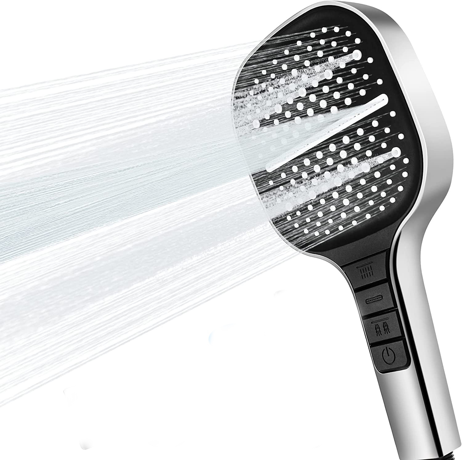 Universal Duschkopf Hand Brause Massage Hochdruck Düse mit 3 Strahlarten - Silber / Schwarz