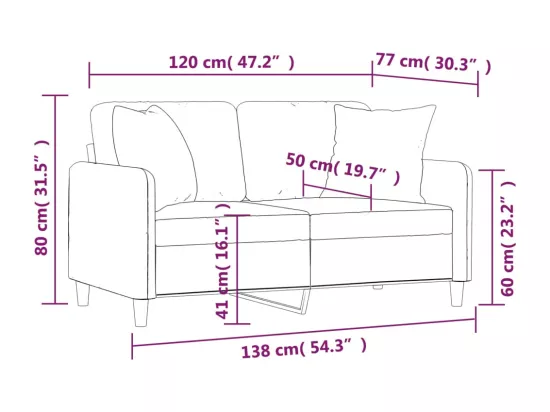 Canapé 2 places avec oreillers décoratifs marron 120 cm tissu