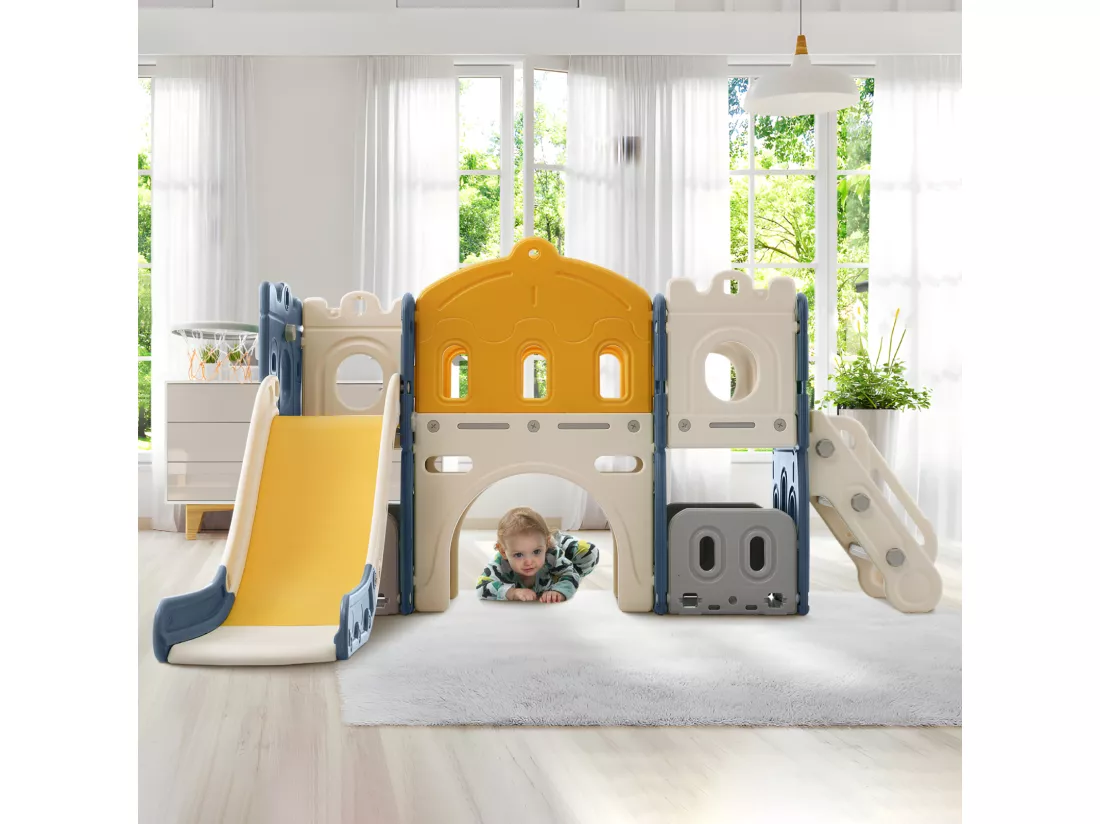 Petit château pour enfants, toboggan, aire de jeux 6 en 1, en PEHD haute densité