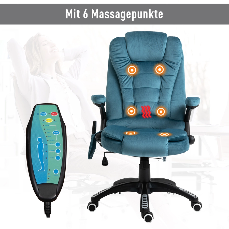 Vinsetto Bürostuhl mit Massage- und Wärmefunktion blau