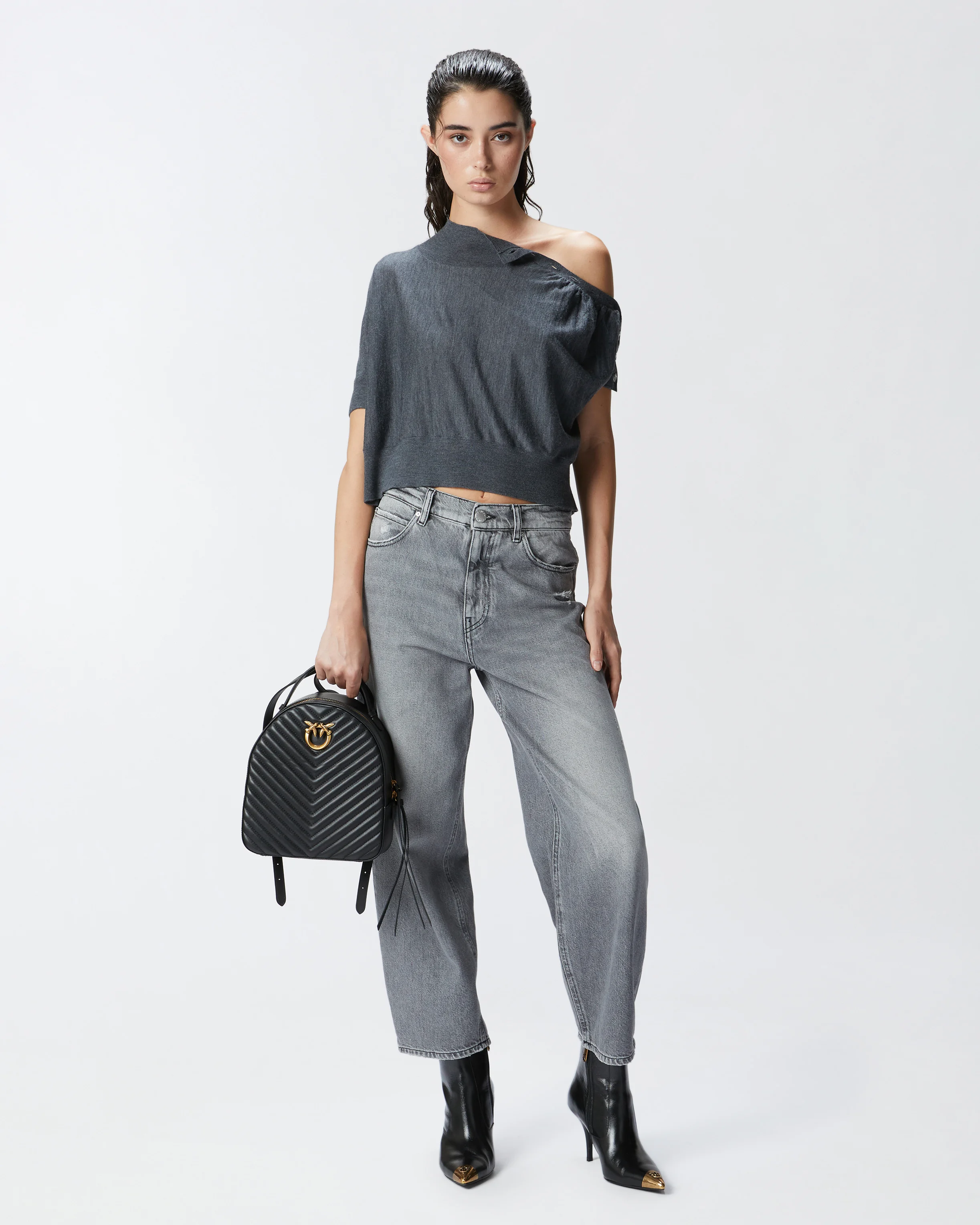 Pull court boutonné à manches mi-longues | Gris