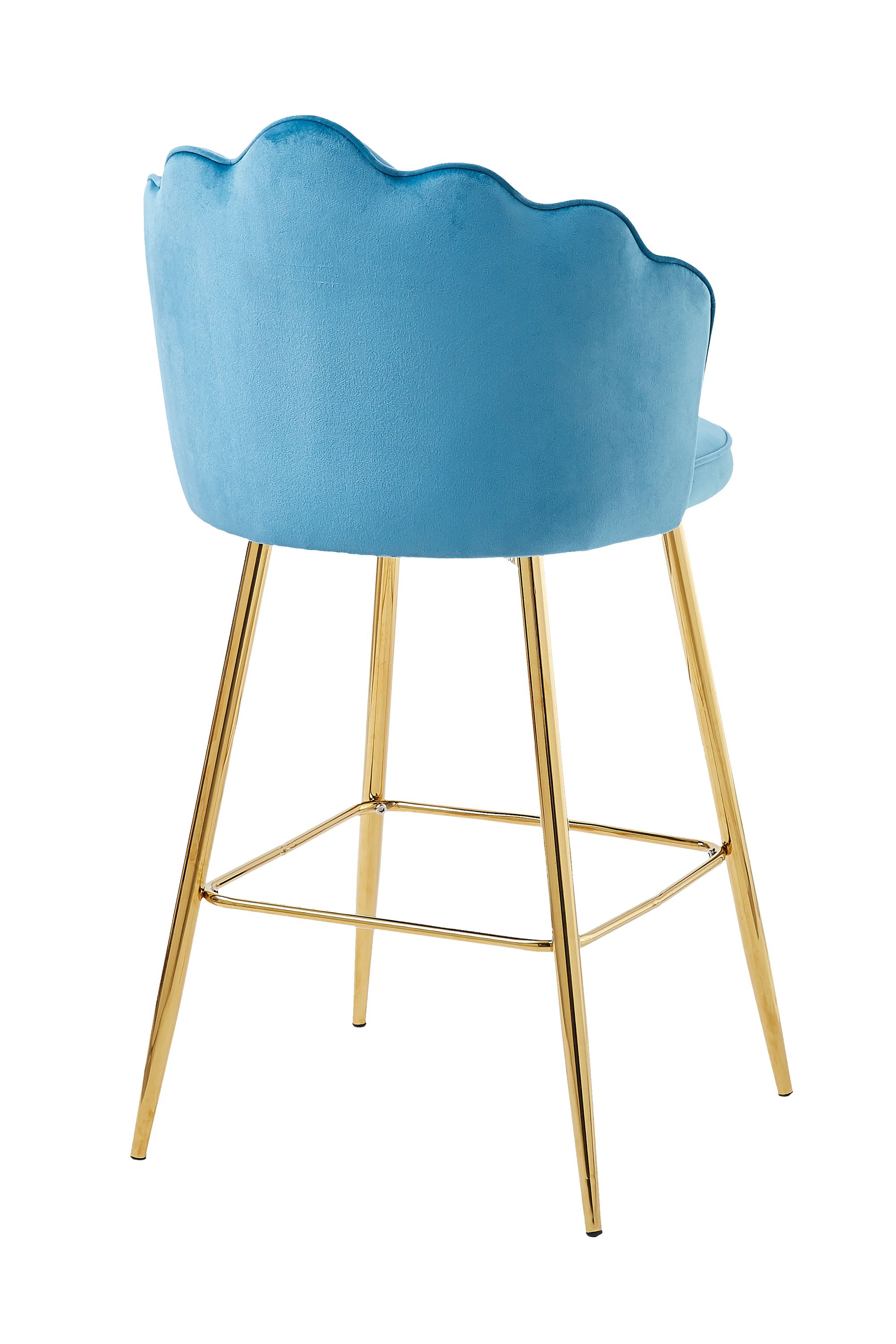 Barhocker Muscheldesign 2er Set aus Samt Blau Tresen Hocker Sitzhocker