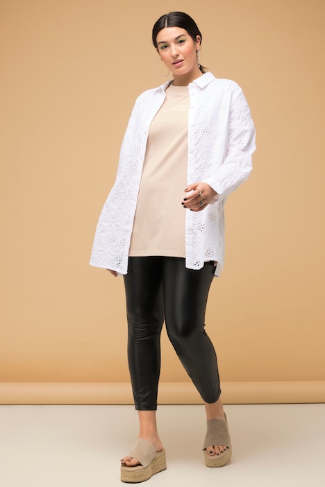 Hemdbluse, Boxy Shape, Lochstickerei, Hemdkragen, Langarm