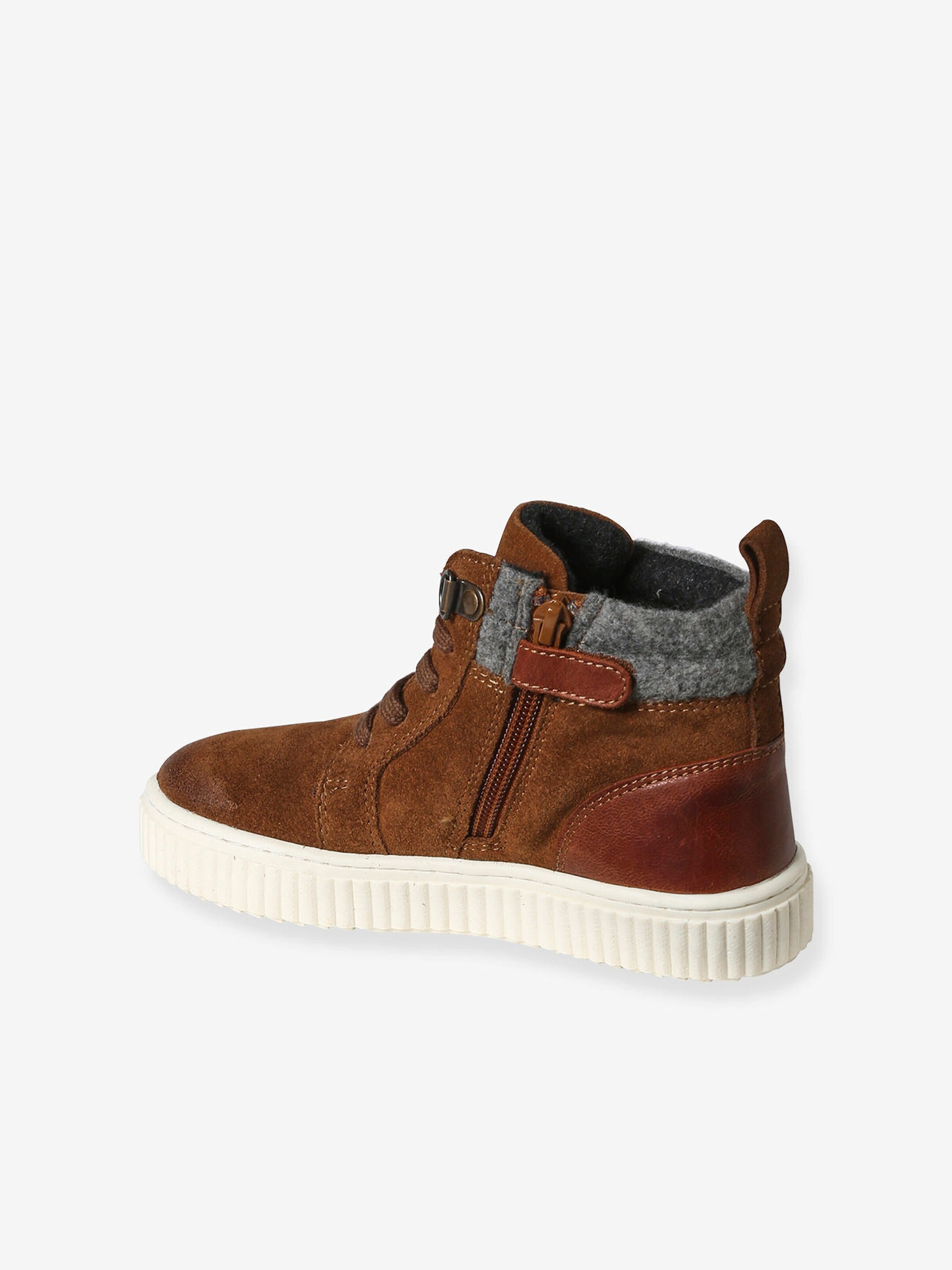 Vertbaudet Warme Kinder High-Sneakers, Reißverschluss und Schnürung braun