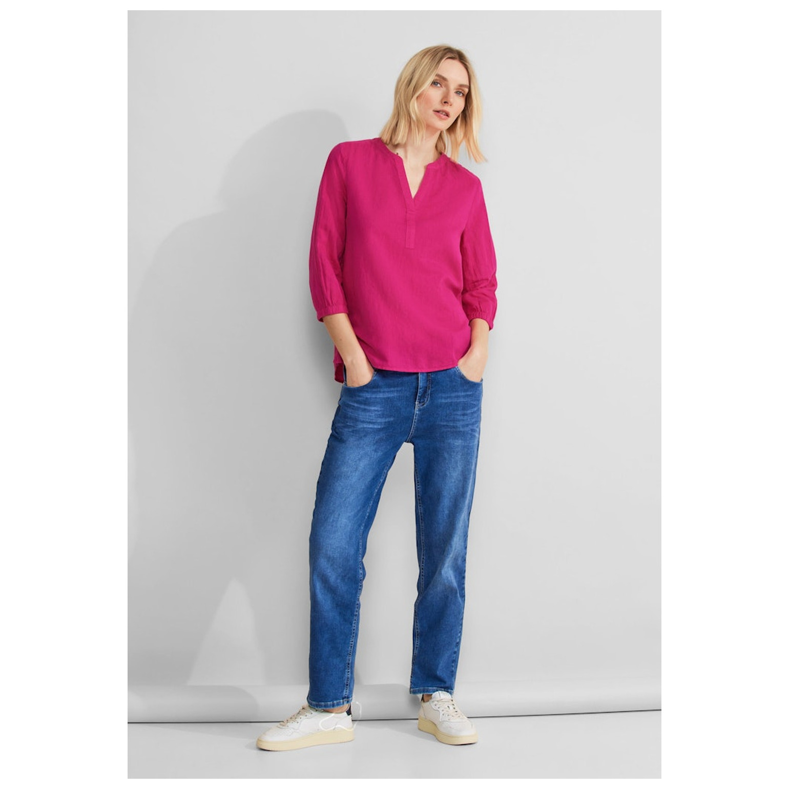 Street One LS_Solid Splitneck blouse w ga