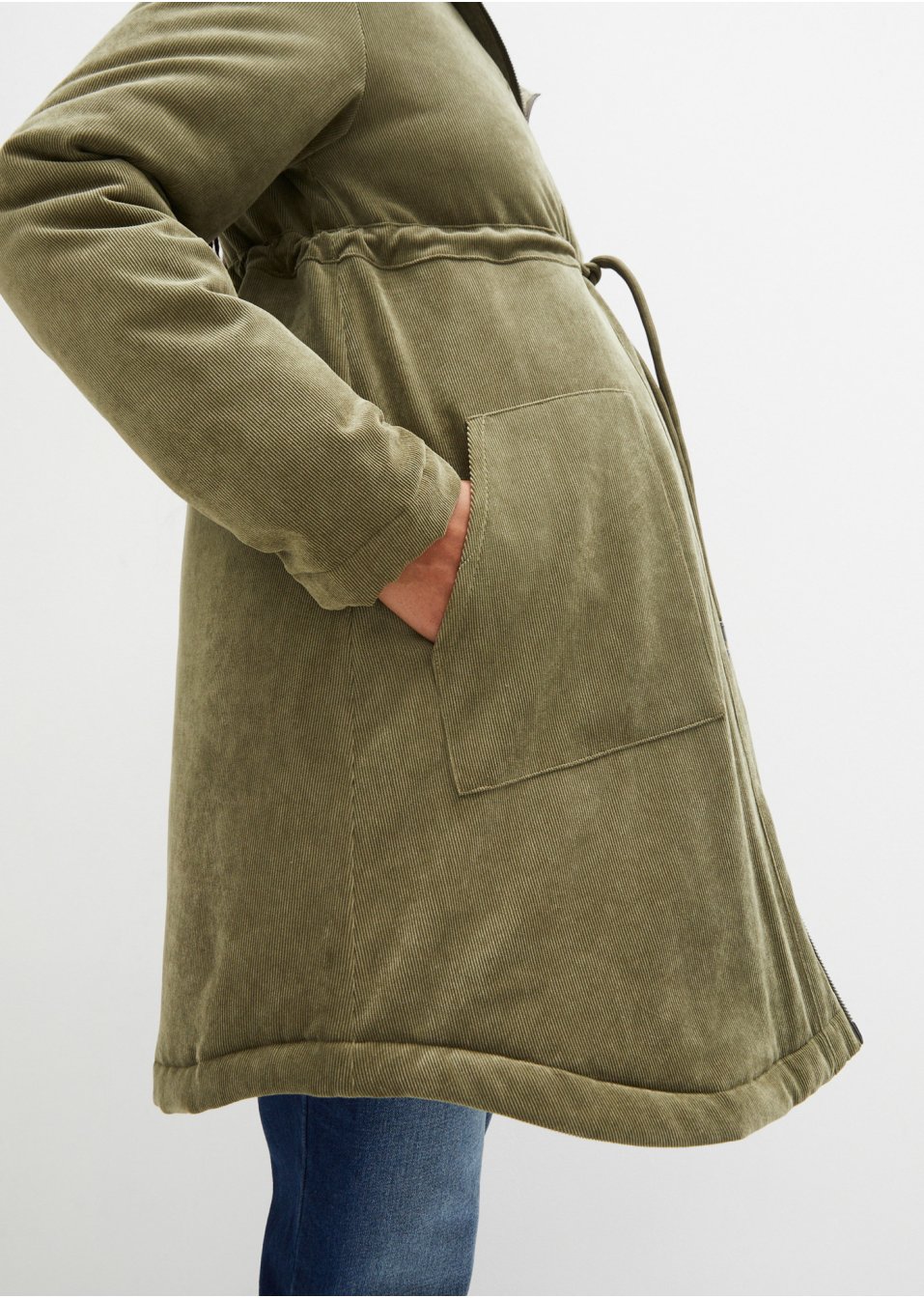 Parka de grossesse/portage en velours côtelé avec chauffe-mains