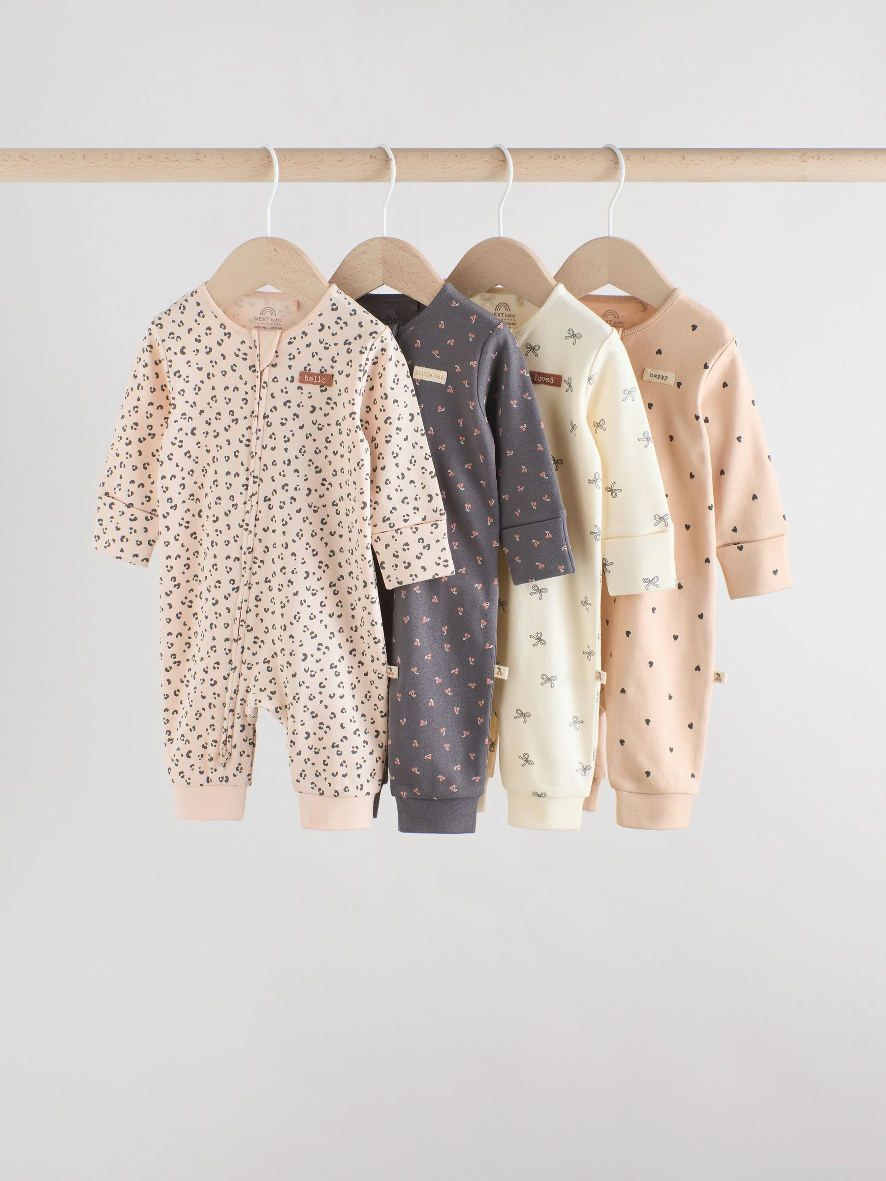 Eenkleurig luipaard en kers - Verpakking van 4 Baby pyjama's met tweewegrits en Print (0mnd -3jr)
